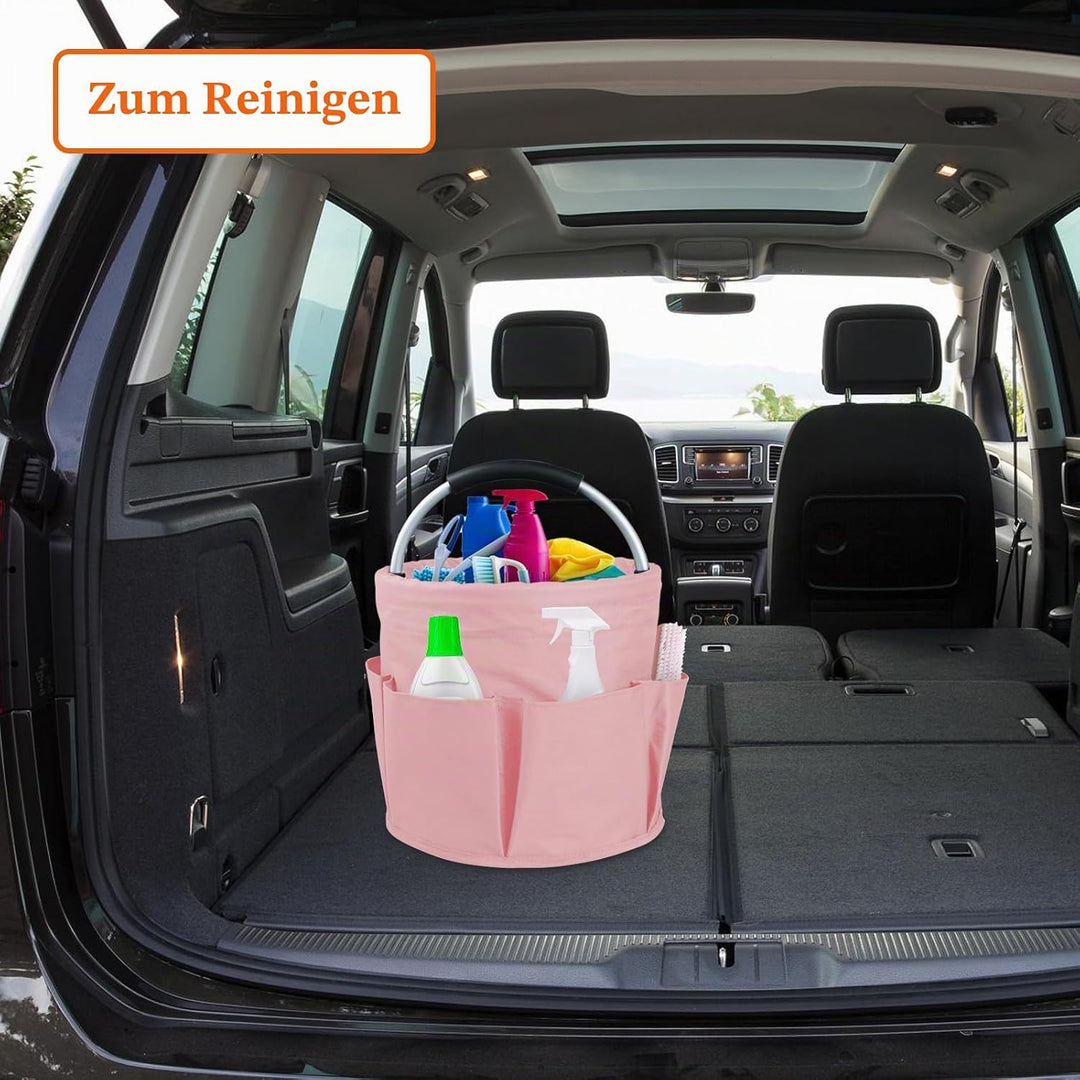 17L Einkaufskorb mit Henkel, Faltbarer Putzmittel Organizer mit 6 Taschen, Tragbarer Picknickkorb au