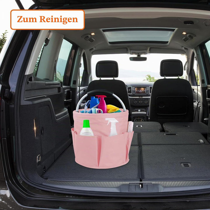 17L Einkaufskorb mit Henkel, Faltbarer Putzmittel Organizer mit 6 Taschen, Tragbarer Picknickkorb au