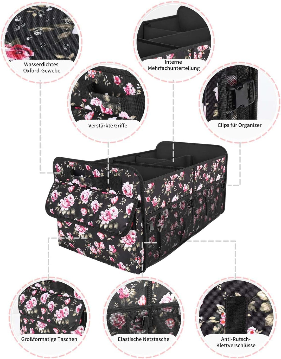 YOHOOLYO Kofferraum Organizer Faltbar 72L Auto Kofferraumtasche unterstützt 35 kg 600D Oxford-Gewebe