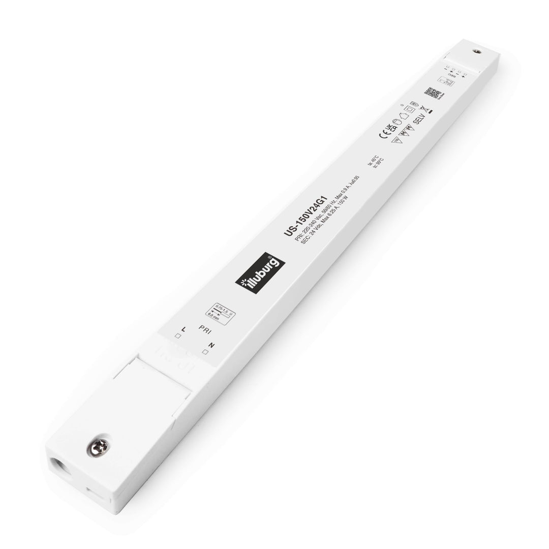 illuburg LED Trafo 24V 150W Slim Flackerfrei Geräuschlos für G4 GU5,3 LED Streifen Möbel Verdeckte M