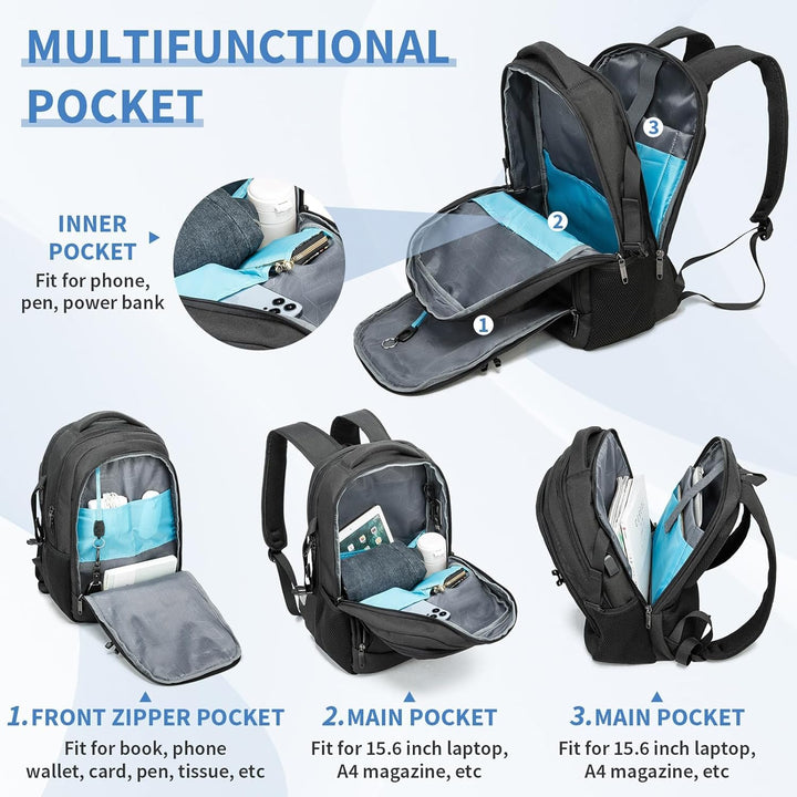 VINBAGGE Wasserdicht Anti Diebstahl Rucksack 15,6 Zoll Laptop Rucksack Herren Schulrucksack Grosser