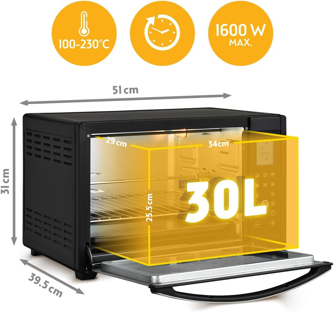 TZS First Austria Minibackofen, 30L, 1600 Watt, Digitalanzeige, kompakter Elektroofen für den Tischg