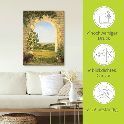 Artland Leinwandbild Wandbild Bild auf Leinwand 60x80 cm Wanddeko Fensterblick Toskana Landschaft Na