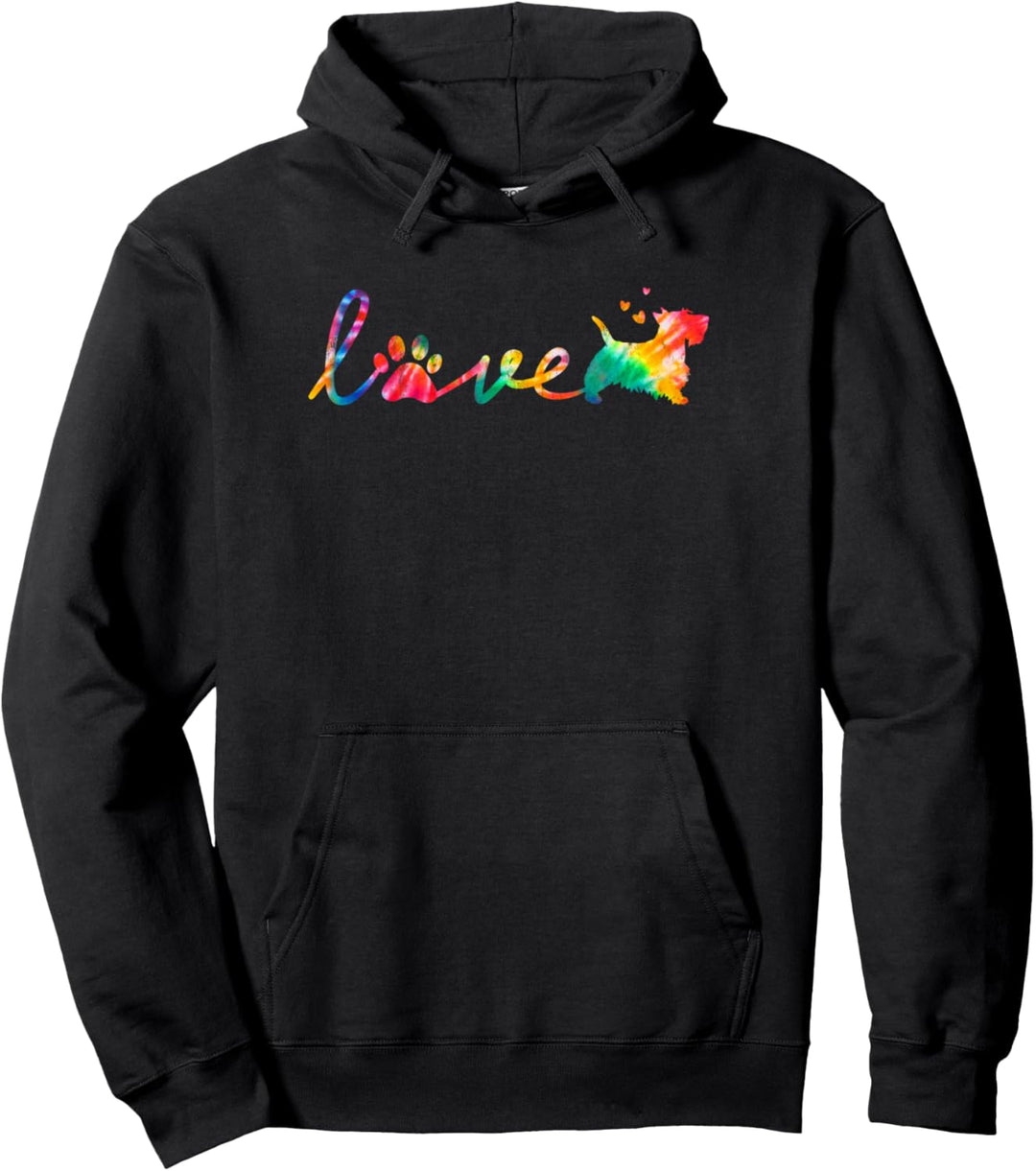 Love Scottish Terrier Tie Dye Paw Mom Dad Pullover Hoodie