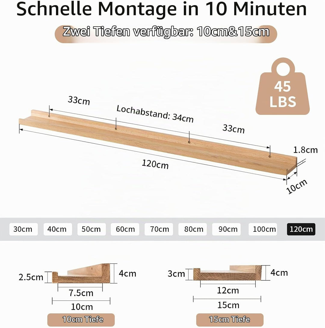 Bilderleiste Holz, Massiv Eiche Wandregal Holz Schweberegal gewürzregal regalbrett Hängeregal Ideal