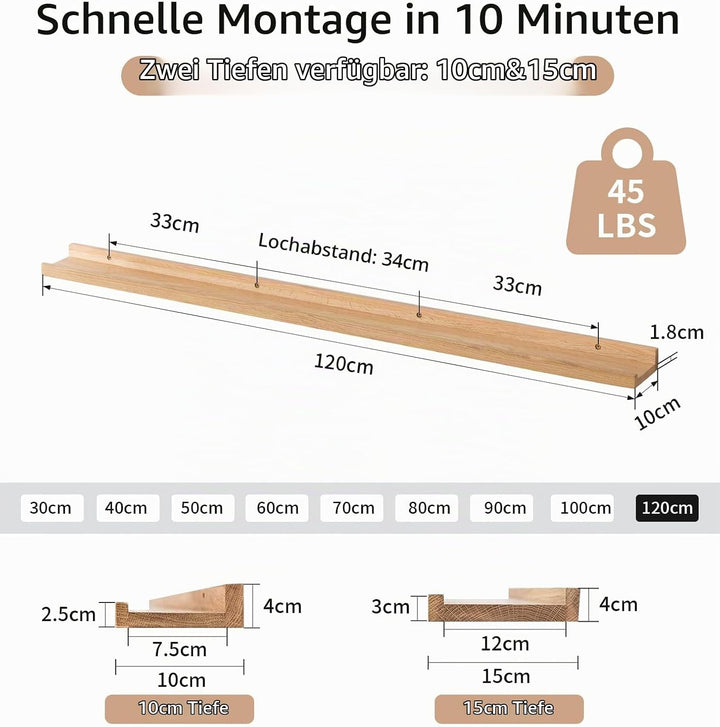 Bilderleiste Holz, Massiv Eiche Wandregal Holz Schweberegal gewürzregal regalbrett Hängeregal Ideal