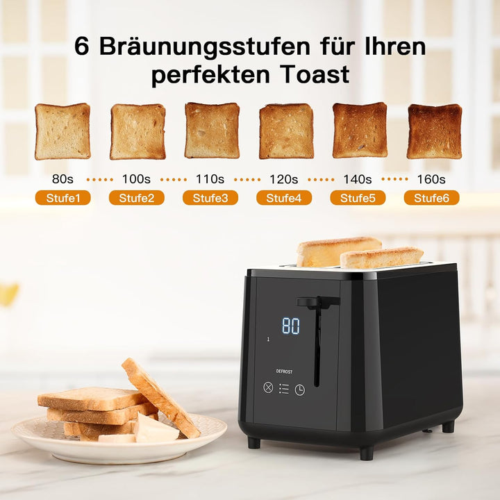 aeco toastlab PRO Toaster 2 Scheiben mit LED-Touch - extra breite Schlitze, 6 Stufen, Brotzentrierun