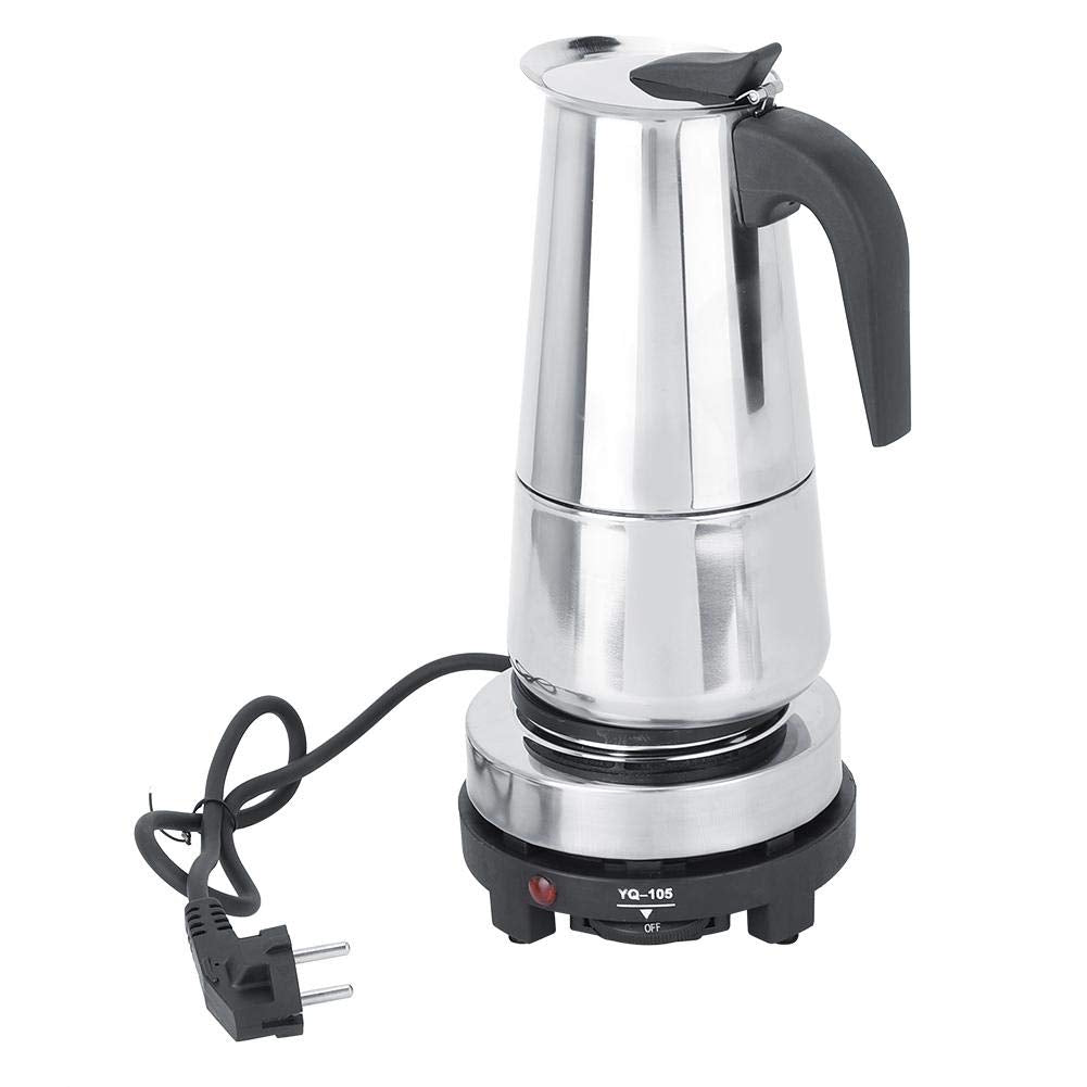 Ymiko 450ml Edelstahl Elektrokochherd Moka Herstellungskanne Espressotassenmaschine Heizungsset EU-S