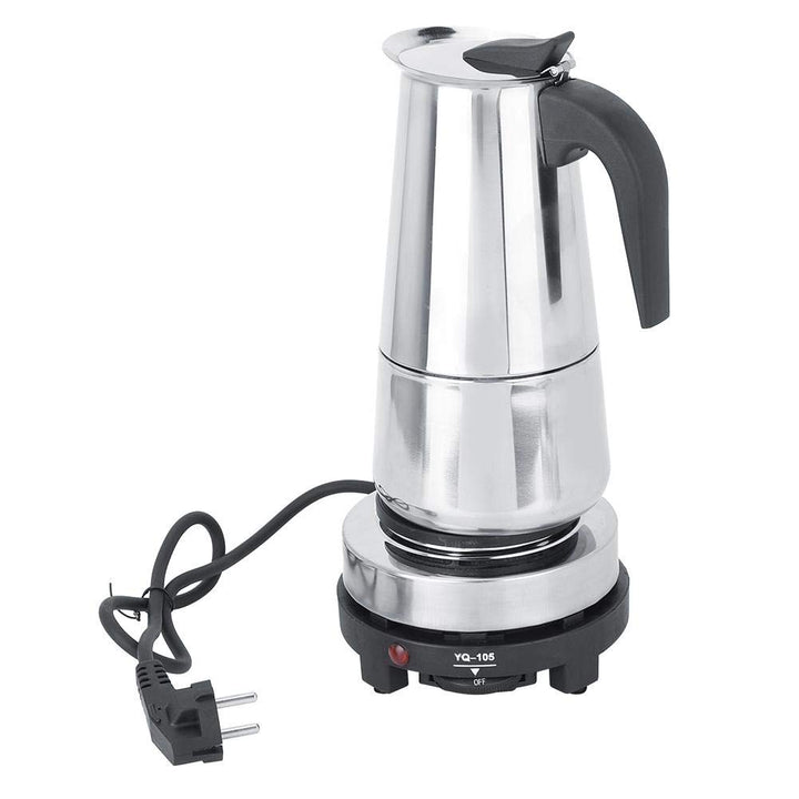 Ymiko 450ml Edelstahl Elektrokochherd Moka Herstellungskanne Espressotassenmaschine Heizungsset EU-S