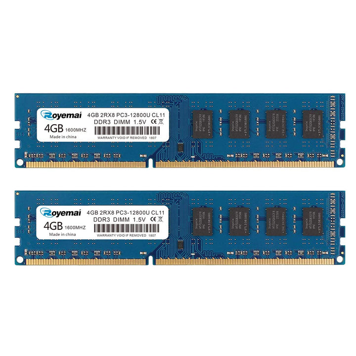 DDR3 1600 PC3-12800U 8GB Kit (2X4 GB) RAM 4GB 2Rx8 240-pin Dimm CL11 1,5V Desktop Arbeitsspeicher Mo