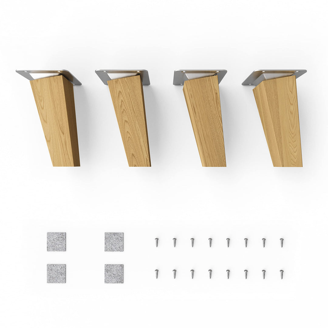 sossai® Holz-Tischbeine - Clif Square | Öl-Finish | Höhe: 12 cm | HMF4 | eckig, konisch (schräge Aus