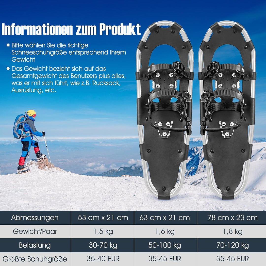 GYMAX leichte Alu Schneeschuhe, Geländeschneeschuh Set mit verstellbar Trekkingstöcke &amp; Tragetasche,