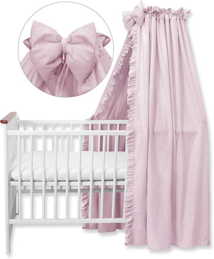 balbina Baldachin 100% Baumwolle, Deko-Set für Kinderbett, Betthimmel mit Rüsche & Schleife, Moskito
