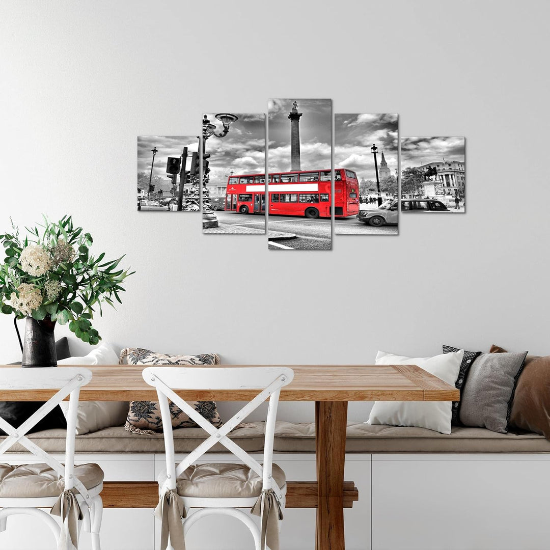 Runa Art Wandbilder London Bus 5 Teilig Bild auf Vlies Leinwand Deko Wohnzimmer Schlafzimmer England