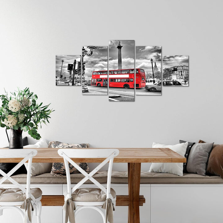 Runa Art Wandbilder London Bus 5 Teilig Bild auf Vlies Leinwand Deko Wohnzimmer Schlafzimmer England