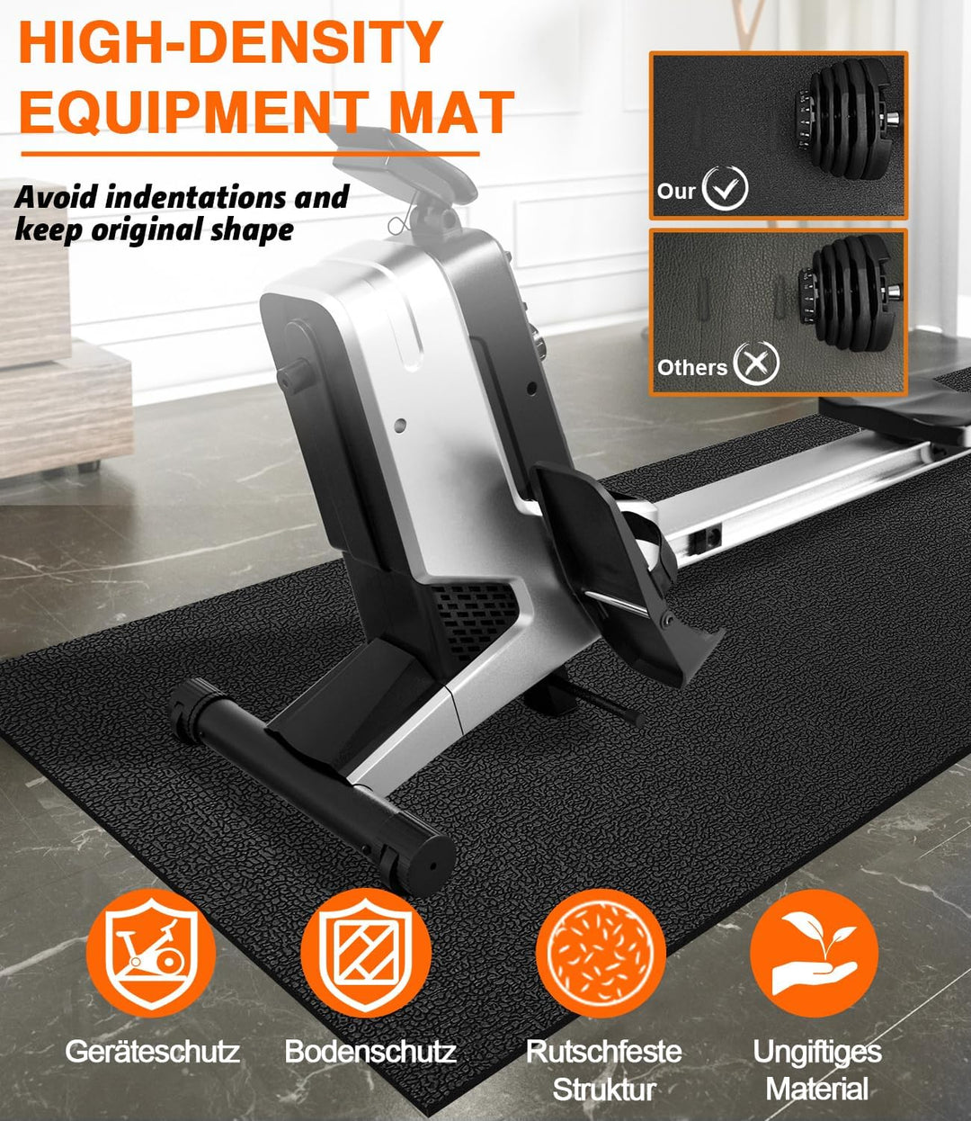 Bodenschutzmatte Fitness 244 x 91cm x 6 mm Dicke, Laufband Rutschfest Schalldämmend Sportmatte boden