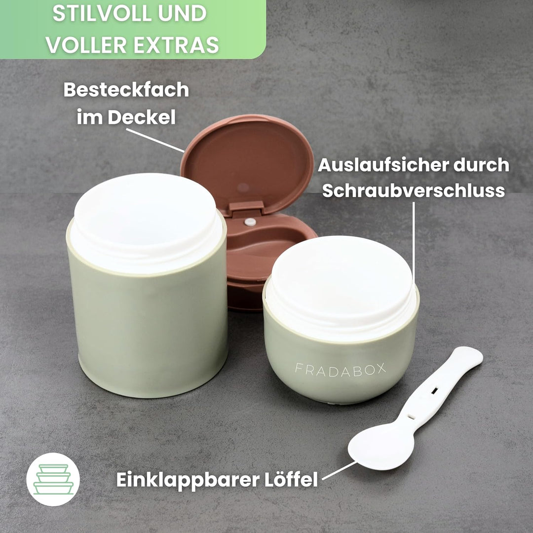 FRADABOX - Lunchpot „Delici“, Müslibecher to go, 2 Etagen Joghurtbecher mit Löffel, Auslaufsicher fü
