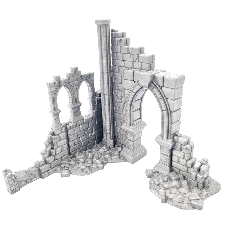 QP3D - Battle Ruined Building Wall, Terrain Scenery for Tabletop & RPG 28-32mm Miniatures Wargame Pr