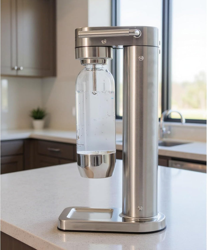 Premium Wassersprudler aus gebürstetem Edelstahl mit 1 x BPA-frei Flaschen SW!ZZ (gebürstetem Edelst
