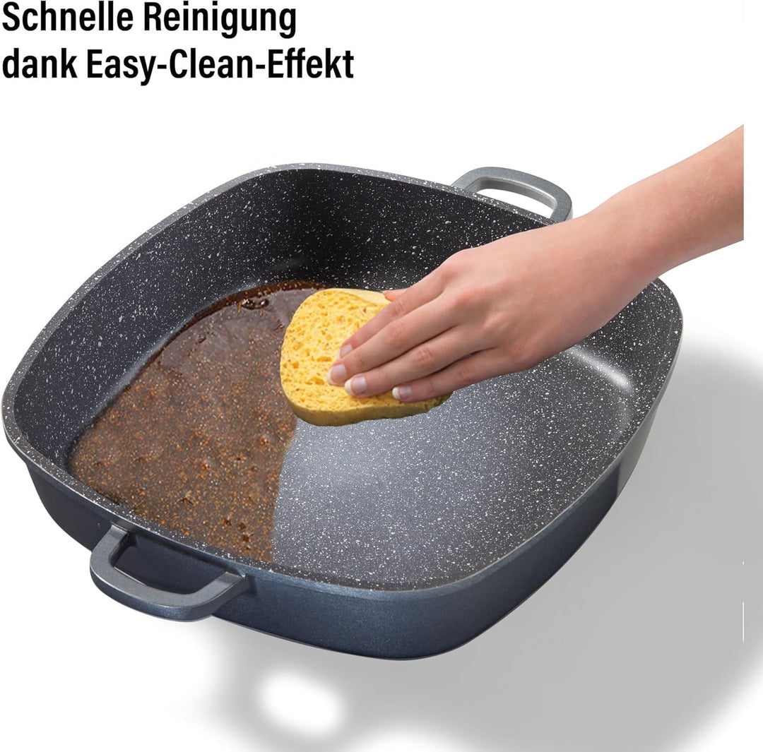 STONELINE Servierpfanne Eckig 32 cm, Eckige Pfanne Induktion mit Deckel, Aroma Funktion, Aluguss, An