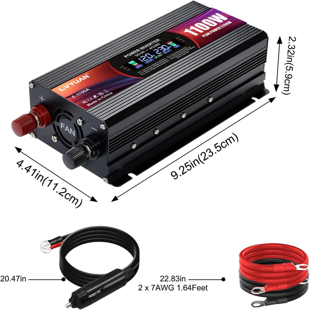 LVYUAN 1100W Wechselrichter DC 12V auf 230V AC Spannungswandler Stromwandler Inverter 2 USB Ports/EU