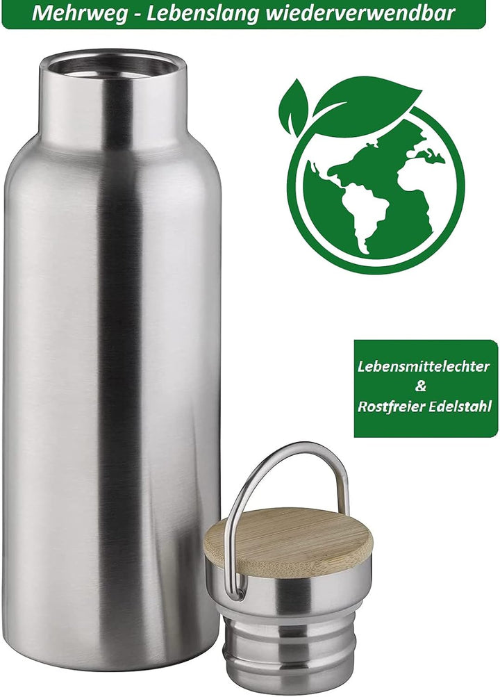 APS 66906 Hochwertige langlebige Edelstahl Isolierflasche/Trinkflasche mit 750 ml inkl. Tragebügel u