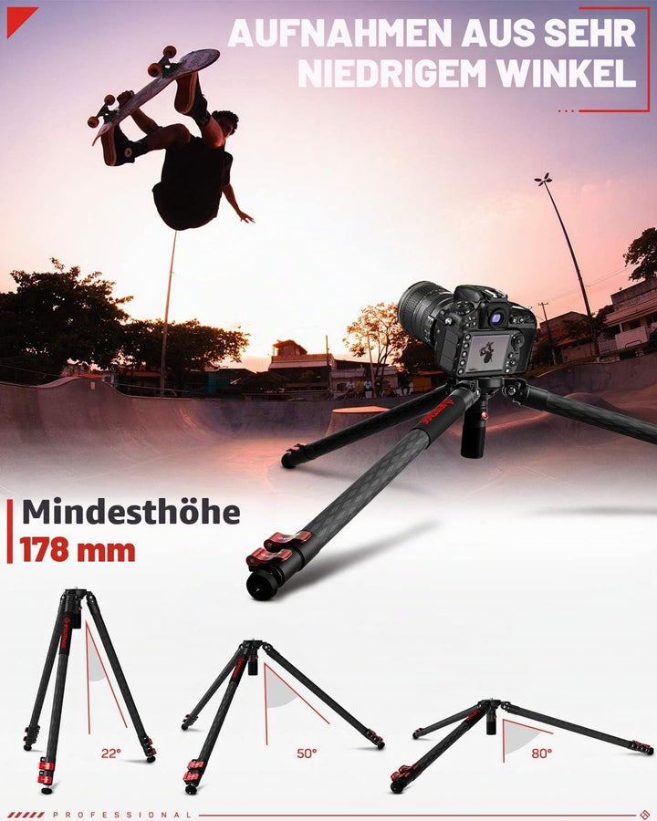 IFOOTAGE Dreibeinstativ, 155,9 cm, Kohlefaser, Videokamera-Stativ mit Schnellschnapper, max. Belastu