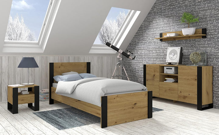 BIM Furniture Nachttisch Mondi 48 cm Nachtkommode Nachtschrank mit 1 Schublade (Artisan Eiche), Arti