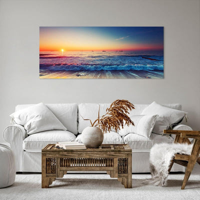 Wandbilder Dekoration Wohnzimmer Meer Strand Welle Panorama Bilder auf Leinwand 120x50cm Leinwandbil