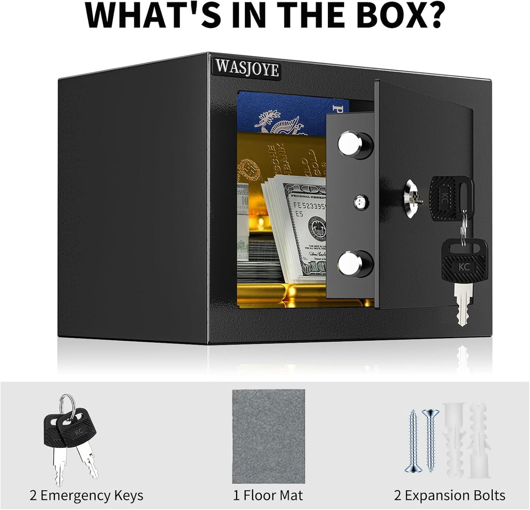 Mini Safe Tresor mit Schlüssel, WASJOYE Mini Tresor mit Schloss für Zuhause/Büro, 6.6L kleiner treso
