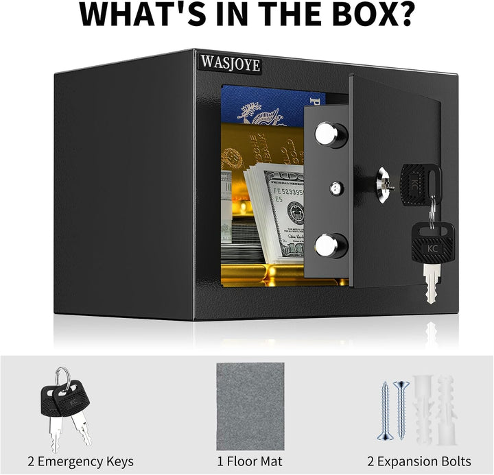 Mini Safe Tresor mit Schlüssel, WASJOYE Mini Tresor mit Schloss für Zuhause/Büro, 6.6L kleiner treso