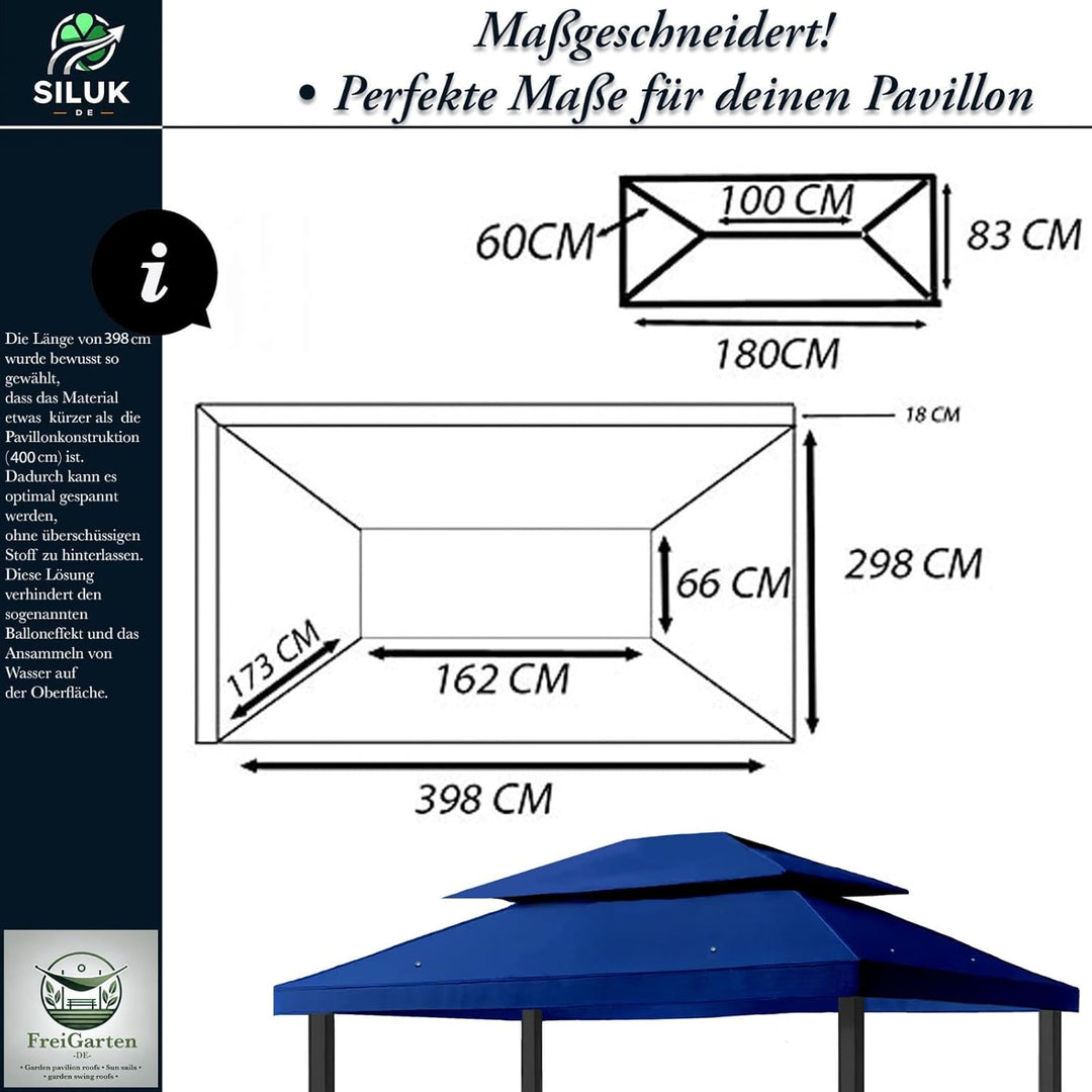 freigarten.de Ersatzdach für Pavillon 3x4 Meter Wasserdicht Material: Panama PCV Soft 370g/m² extra