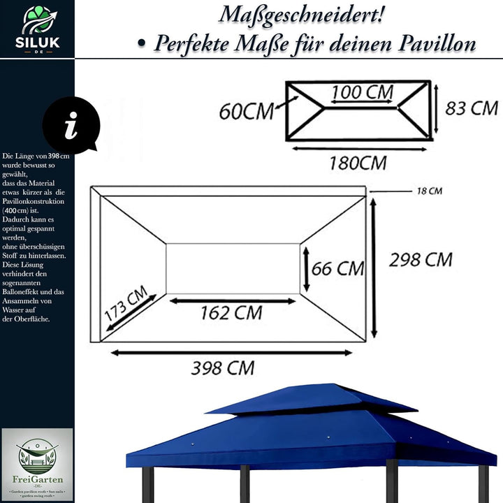 freigarten.de Ersatzdach für Pavillon 3x4 Meter Wasserdicht Material: Panama PCV Soft 370g/m² extra