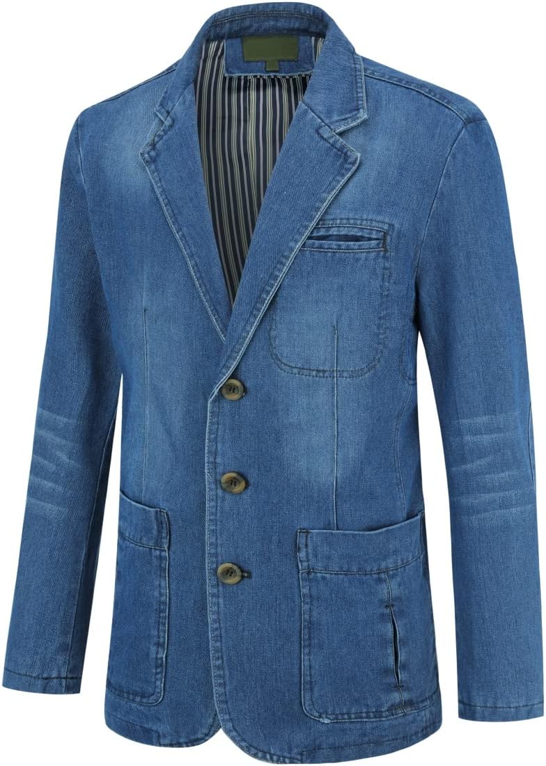 YOUTHUP Herren Slim Fit Denim Sakko Casual Business Freizeit 3 Knöpfe Anzugsjacke mehrere Taschen Bl