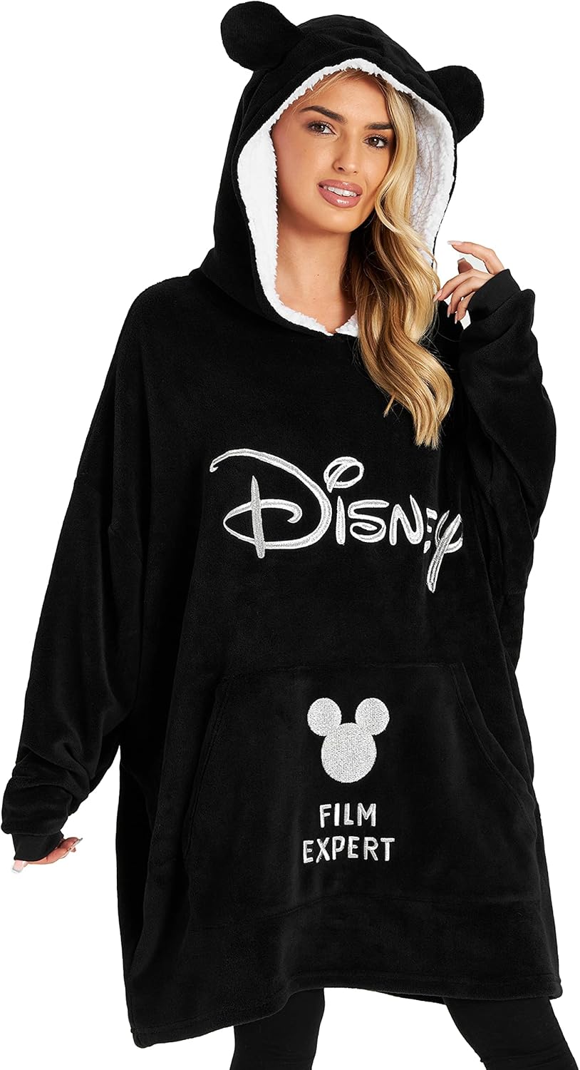 Disney Übergrosse Kapuzenpullover Damen Hoodie Decke Mädchen Teenager Herren Einheitsgrösse Schwarz,