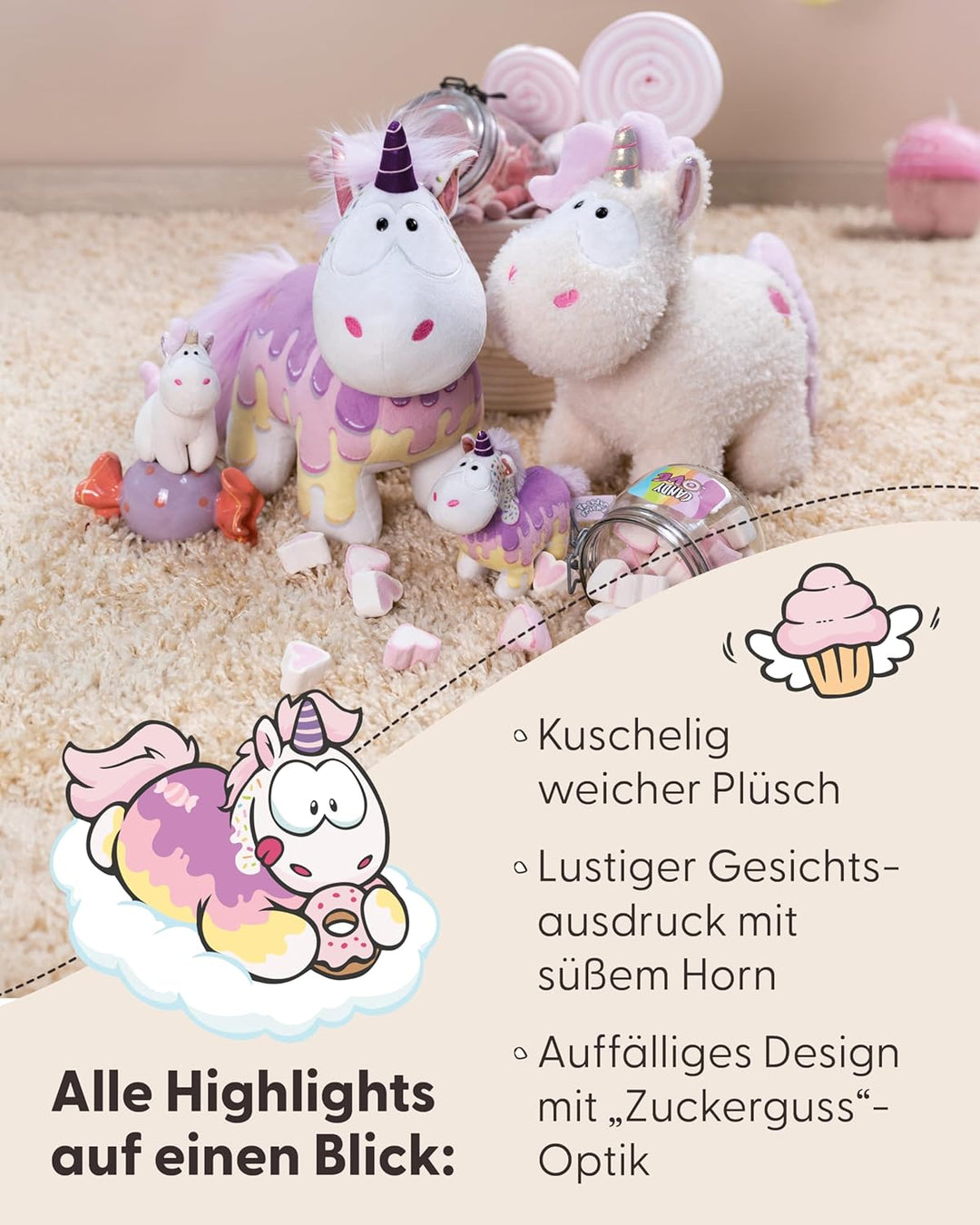 NICI Kuscheltier Einhorn Sweety Rainbow 22cm - Weiss - Weiches Plüschtier – niedliches Stofftier zum