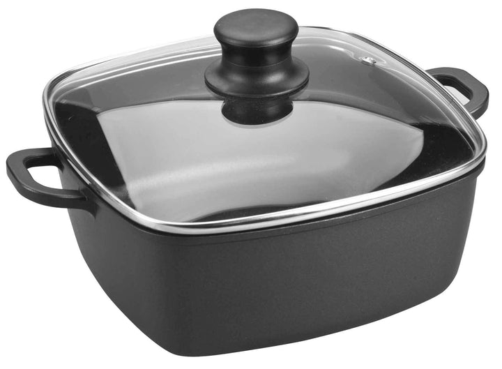 Lacor 25829 Bratentopf mit Glasdeckel 28 cm, Giessen Aluminium, schwarz