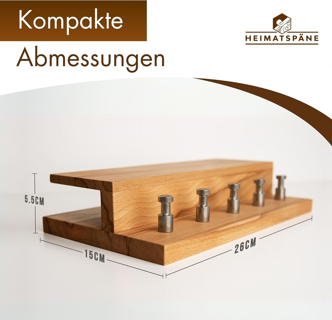 Heimatspäne Schlüsselbrett Holz – Hochwertige Edelstahlhaken und echte Kernbuche – handgemachtes Sch