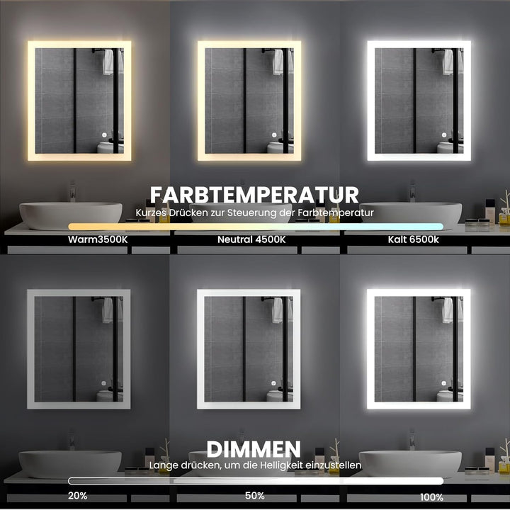 Trintion Badezimmerspiegel, LED Badspiegel mit Beleuchtung, Wandspiegel mit Touch-Schalter Kaltweiss
