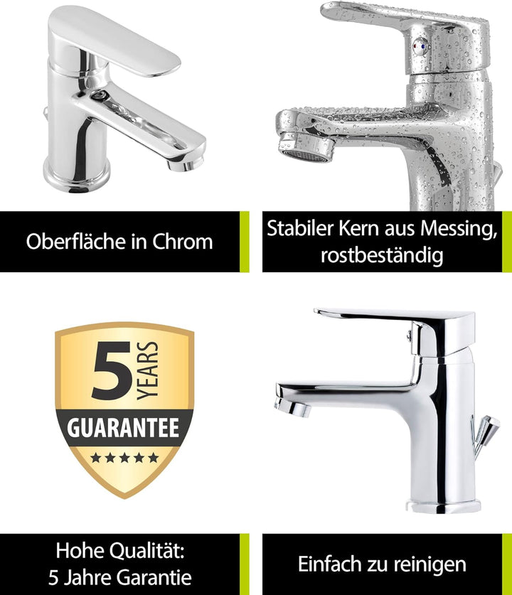'aquaSu® Waschtischarmatur Fera, mit Wasserspar-Mischdüse, Excentergarnitur, Keramikkartusche, Stand