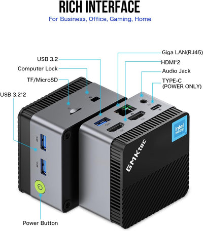 GMKtec Mini-PC N97 mit with Windows 11 Pro, G5 Micro-Desktop-Computer, Intel Alder Lake N97 der 12.