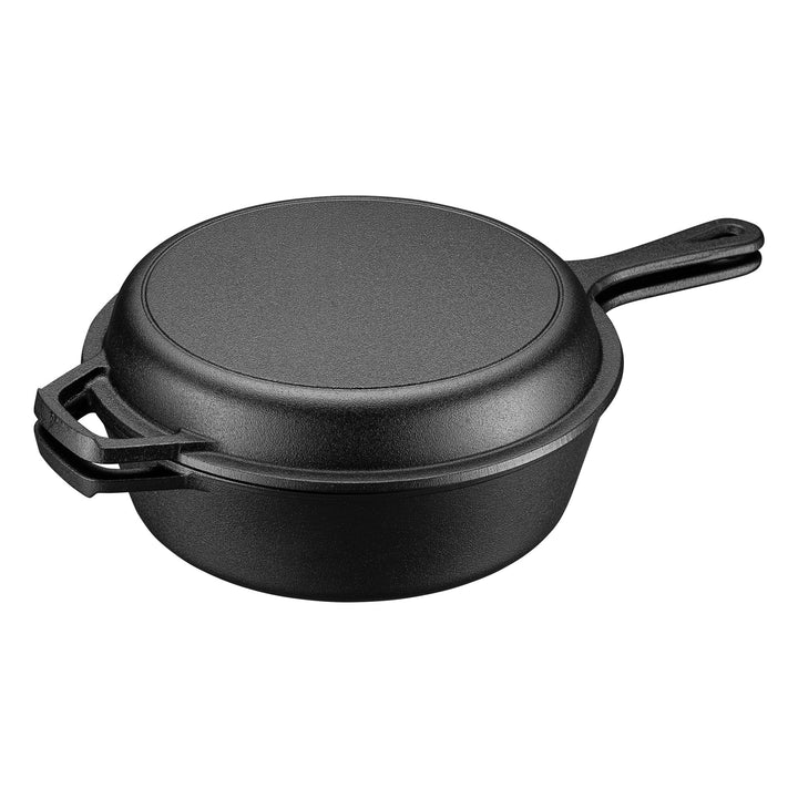 Wiltec 2in1 Dutch Oven 42 x 26 x 12 cm Grilltopf aus Gusseisen, Schmortopf mit Doppelfunktion 4,6L,
