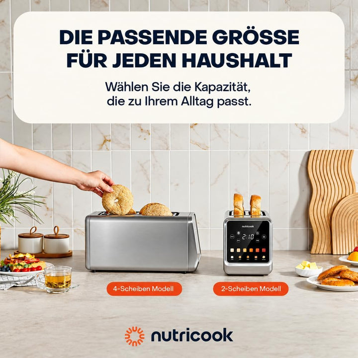 Nutricook Toastie Toaster 2 Scheiben mit Brötchenaufsatz Digital Edelstahl, 2