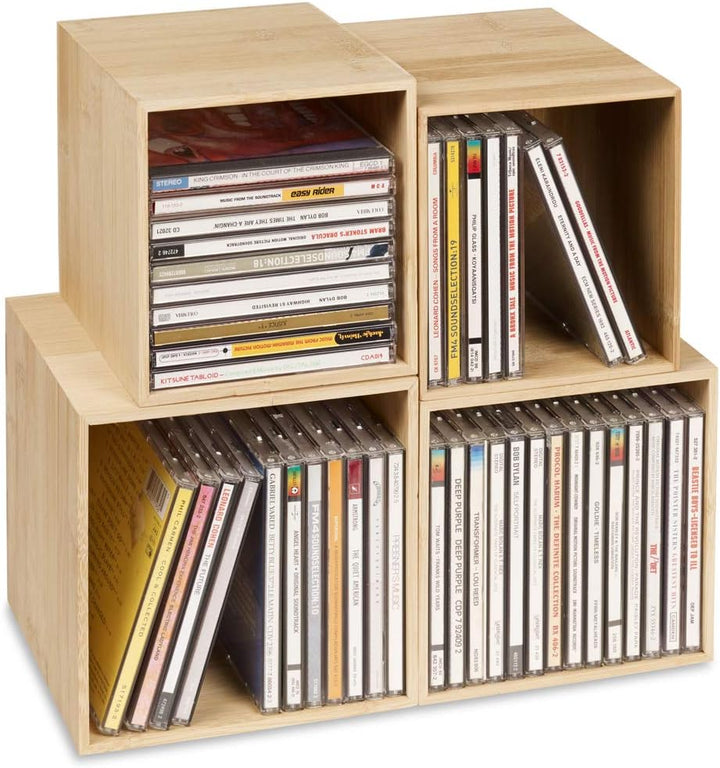 cubix CD-Box bambus, CD-Aufbewahrungs-Boxen aus Holz. Set mit 3 Boxen. Zur Aufbewahrung von bis zu 4