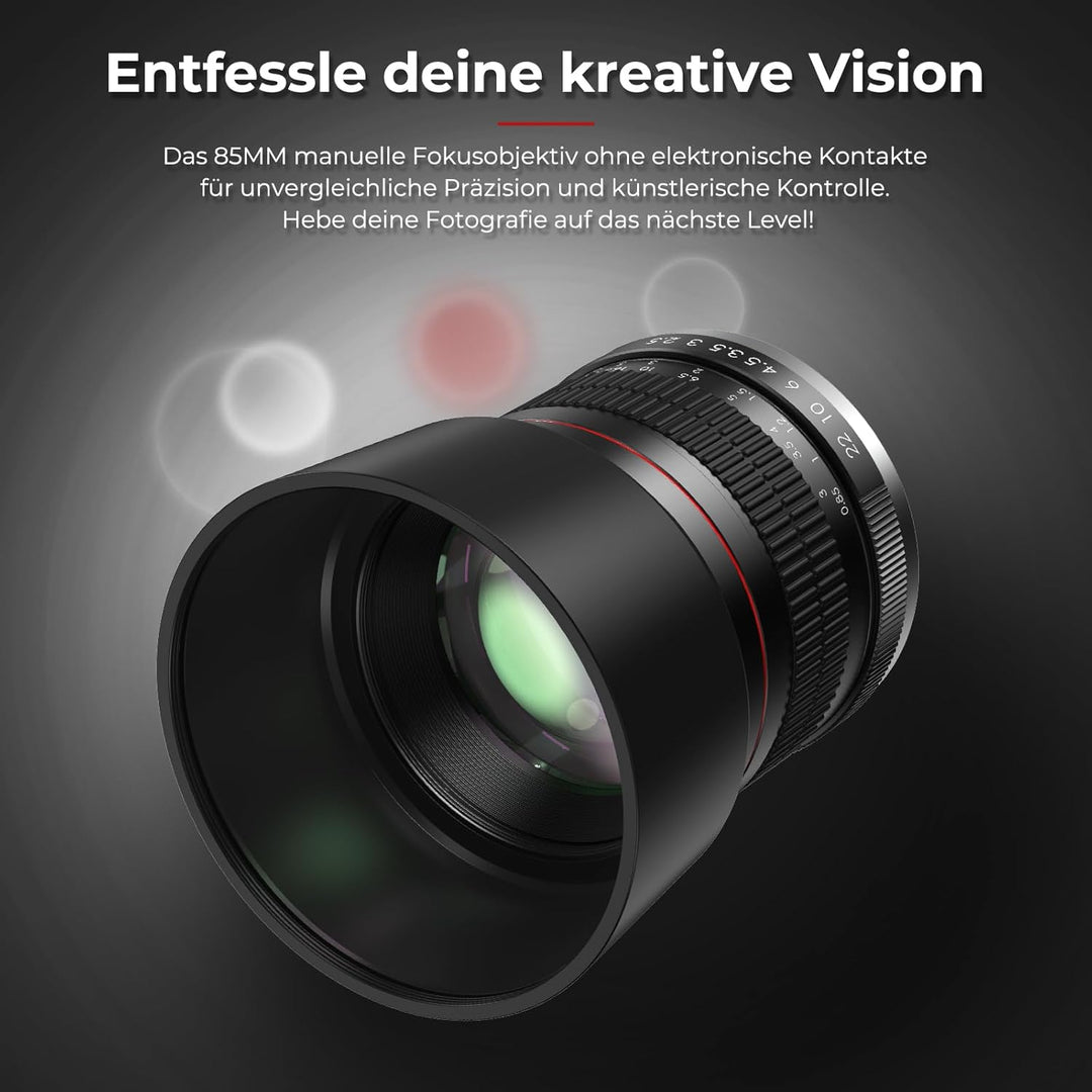 Lightdow F 85mm F1.8 Manuelles Objektiv, für Nikon F Mount Porträtobjektiv, Vollformat und APS-C, Le