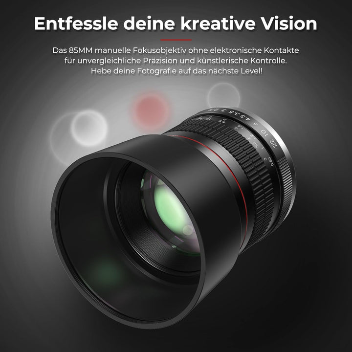 Lightdow F 85mm F1.8 Manuelles Objektiv, für Nikon F Mount Porträtobjektiv, Vollformat und APS-C, Le