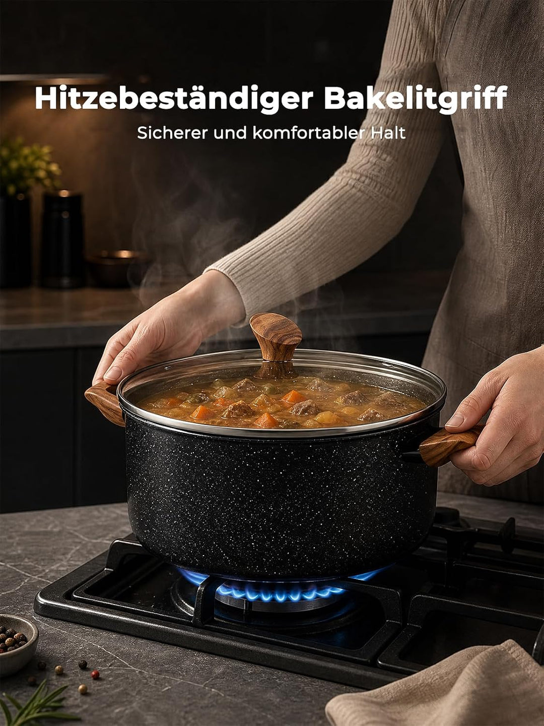 D.Perlla Kochtopf Induktion Topf mit Deckel, 28 cm Suppentöpfe, 8.5 L | Aluminium Topf mit antihaftb