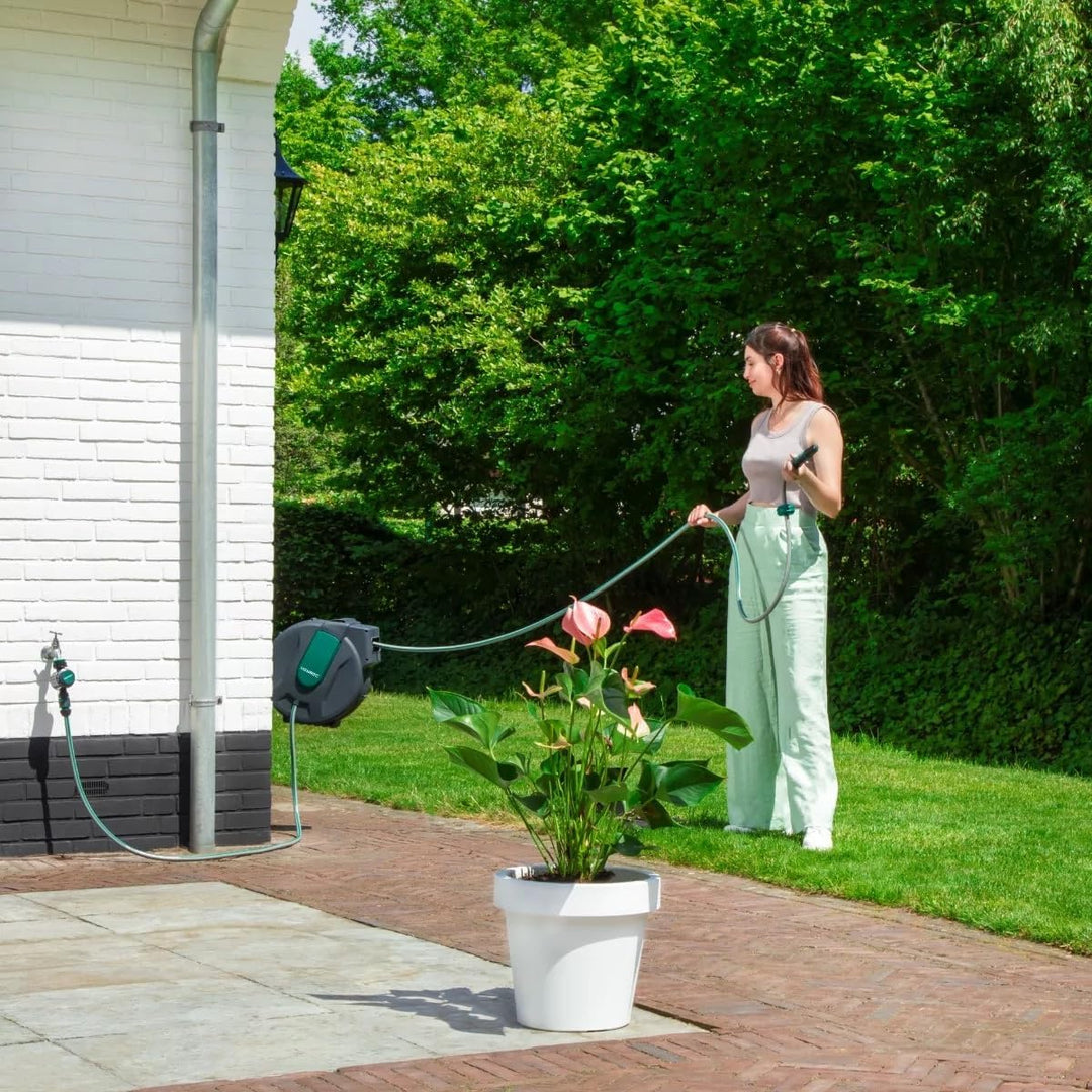 VONROC Schlauchtrommel Gartenschlauch als Schlauchaufroller 15 Meter - Wasserschlauch 180° drehbar a