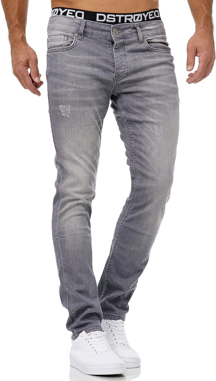 MERISH Jeans Herren Slim Fit Stretch Jeanshose Designer Hose Denim 9148-2100 29W / 32L 501-6 Grau, 2