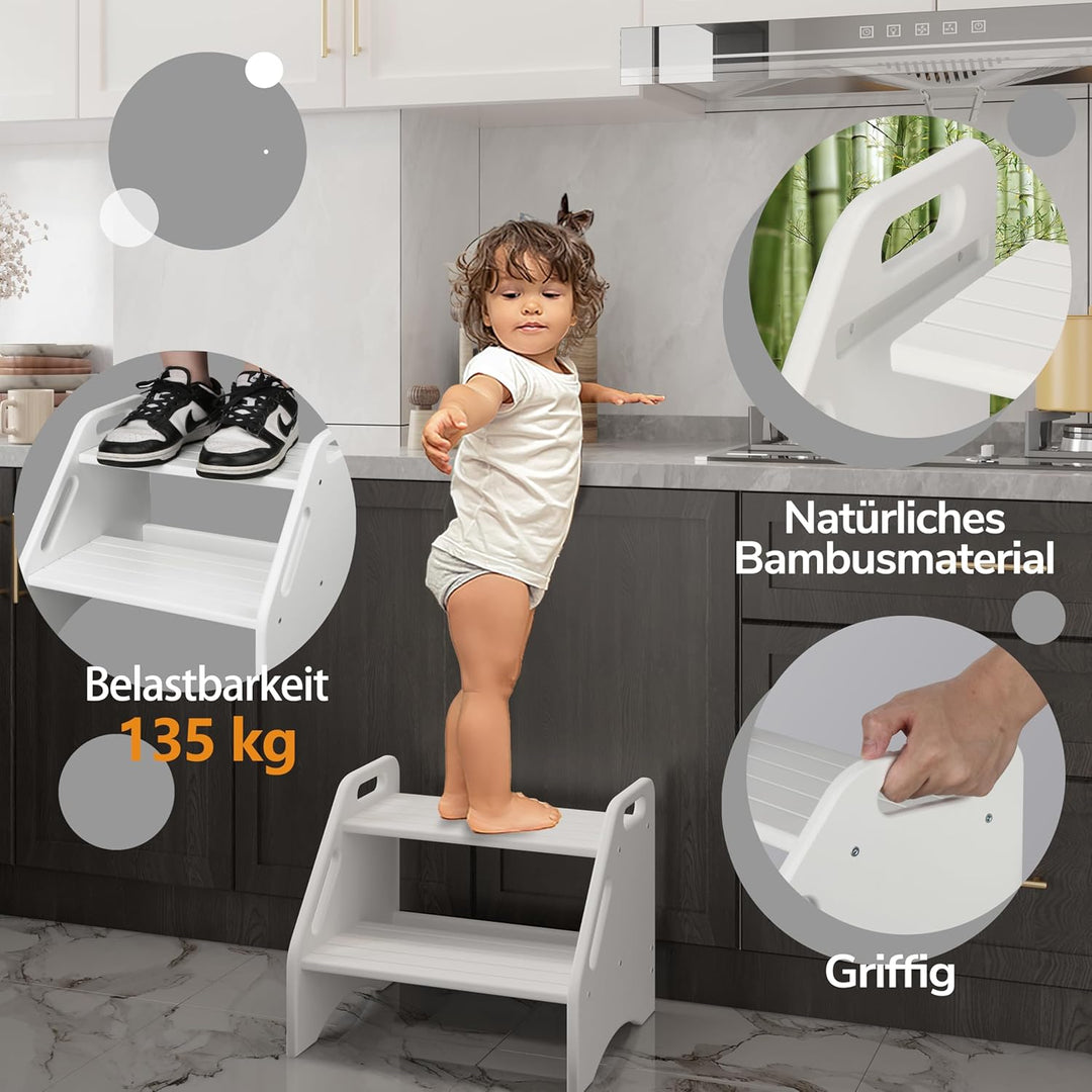 AMBIRD Zwei-Schritte-Trittstuhl für Kinder, stabile 136 kg Tragkraft, mit Sicherheits-Anti-Rutsch-Pa